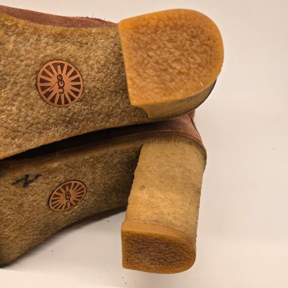 UGG 3213 Sofia Lace-up Cinnamon Brown Suede Sheepskin Chunky Heeled Boot Sz 9 - Picture 12 of 13
